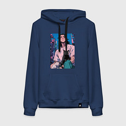 Толстовка-худи хлопковая женская Магическая битва Сугуру Гэто с котами, цвет: тёмно-синий