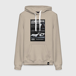 Толстовка-худи хлопковая женская Lamborghini countach, цвет: миндальный