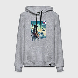 Толстовка-худи хлопковая женская Японский самурай - призрак Цусимы, цвет: меланж