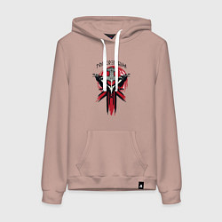 Толстовка-худи хлопковая женская Вороны воины и символика воина - молот тора, цвет: пыльно-розовый