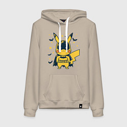 Толстовка-худи хлопковая женская Пикачу бэтмен, цвет: миндальный
