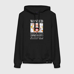 Толстовка-худи хлопковая женская Monkey D Luffy - wanted, цвет: черный
