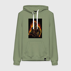 Толстовка-худи хлопковая женская Пожарный огнеборец, цвет: авокадо