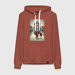 Толстовка-худи хлопковая женская Модный кот в очках на дефиле животных, цвет: кирпичный