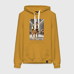 Толстовка-худи хлопковая женская Капибара без лапки на модном показе в золоте, цвет: горчичный