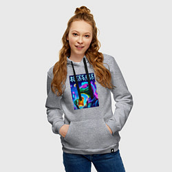 Толстовка-худи хлопковая женская Пивозавр панк - неоновое свечение, цвет: меланж — фото 2