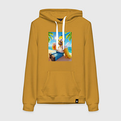 Толстовка-худи хлопковая женская Гомер Симпсон в стиле Майнкрафт с кружкой пива - н, цвет: горчичный