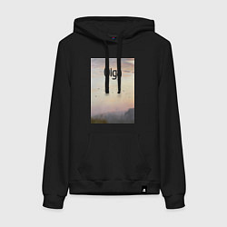 Толстовка-худи хлопковая женская Olga птицы в тумане, цвет: черный