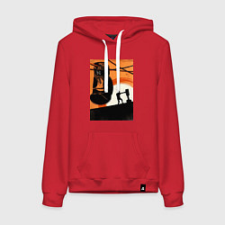 Толстовка-худи хлопковая женская Бокс тренировка, цвет: красный