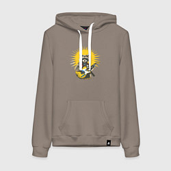 Толстовка-худи хлопковая женская Енот рокер, цвет: утренний латте