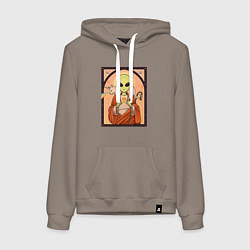 Толстовка-худи хлопковая женская Пришелец и кот-единорог, цвет: утренний латте