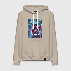 Толстовка-худи хлопковая женская Pikachu with a cyber claws - halloween, цвет: миндальный