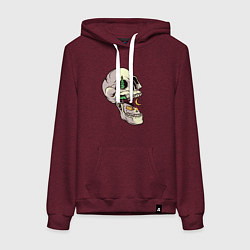 Толстовка-худи хлопковая женская Кемпинг в черепе, цвет: меланж-бордовый