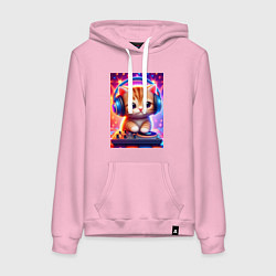 Толстовка-худи хлопковая женская Cutie kitten DJ - neon glow, цвет: светло-розовый