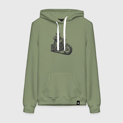 Толстовка-худи хлопковая женская Мейн-кун байкер на мотоцикле чоппере кот, цвет: авокадо