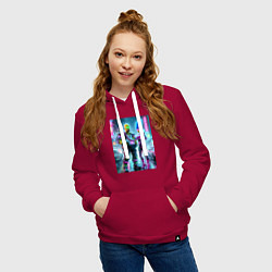 Толстовка-худи хлопковая женская Marge and Homer in the pouring rain - cyberpunk, цвет: маджента — фото 2