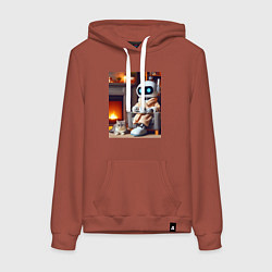 Женская толстовка-худи Робот у камина с котом и чашкой кофе - нейроарт