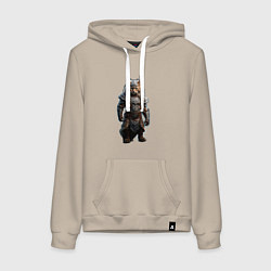 Толстовка-худи хлопковая женская Кот викинг, цвет: миндальный