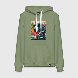 Женская толстовка-худи Бультерьер управляет мотоциклом - граффити