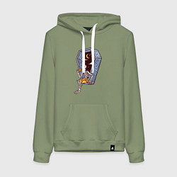 Толстовка-худи хлопковая женская Скелет ест пиццу, цвет: авокадо