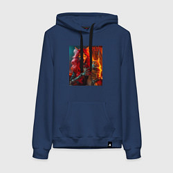 Толстовка-худи хлопковая женская Ведьма с рыжим котом - хэллоуин, цвет: тёмно-синий
