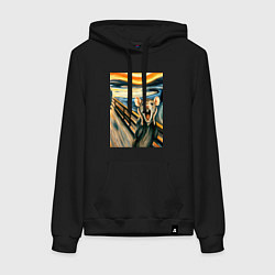 Толстовка-худи хлопковая женская Мышка кричит на картине Эдварда Мунка - мем искусс, цвет: черный