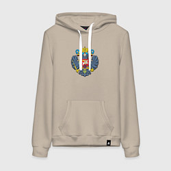 Толстовка-худи хлопковая женская Герб России орёл, цвет: миндальный