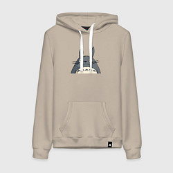 Толстовка-худи хлопковая женская Выглядывающий тоторо, цвет: миндальный