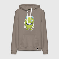 Толстовка-худи хлопковая женская Смешной зеленый монстрик, цвет: утренний латте