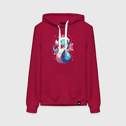 Толстовка-худи хлопковая женская Синяя змея с снежинками, цвет: маджента