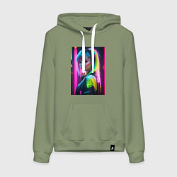 Женская толстовка-худи Киберпанк девушка с зеленым хвостом