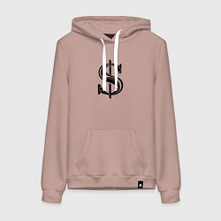 Толстовка-худи хлопковая женская Стильный значок доллара, цвет: пыльно-розовый