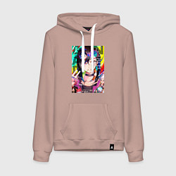 Толстовка-худи хлопковая женская Дандадан: Момо Аясэ, цвет: пыльно-розовый