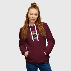 Толстовка-худи хлопковая женская Волчонок крутой скейтбордист - нейроарт, цвет: меланж-бордовый — фото 2