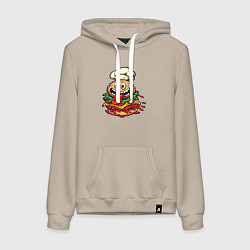 Толстовка-худи хлопковая женская Радостный гамбургер, цвет: миндальный