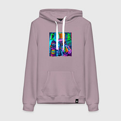 Толстовка-худи хлопковая женская Скейтбордист Барт Симпсон в кибермаске - неоновое, цвет: сиреневый