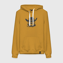 Толстовка-худи хлопковая женская Сова ковбой, цвет: горчичный