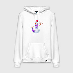 Толстовка-худи хлопковая женская Снеговичок с шарфом, цвет: белый