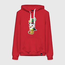 Толстовка-худи хлопковая женская Попугайчик на макарунах, цвет: красный