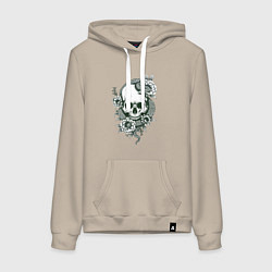 Толстовка-худи хлопковая женская Змея на черепе, цвет: миндальный