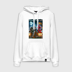 Женская толстовка-худи Разговор Бэтмена и человека паука на капоте автомо