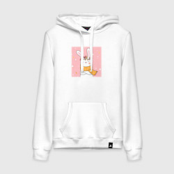 Толстовка-худи хлопковая женская Милый заяц с шарфом, цвет: белый