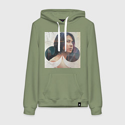 Толстовка-худи хлопковая женская Алиса в пограничье 2 Томохиса Ямасита, цвет: авокадо