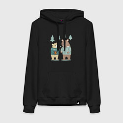 Толстовка-худи хлопковая женская Медведи-соседи, цвет: черный