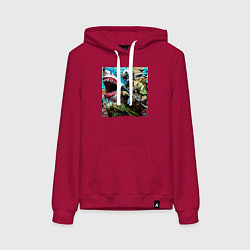 Толстовка-худи хлопковая женская Shark and warrior - graffiti, цвет: маджента