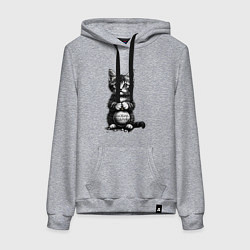 Толстовка-худи хлопковая женская Котенок преступник разбил новогодний шарик, цвет: меланж