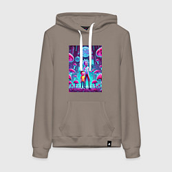 Толстовка-худи хлопковая женская Rick and Morty among neon mushrooms - ai art fanta, цвет: утренний латте