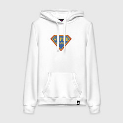 Толстовка-худи хлопковая женская Моя супер мама, цвет: белый