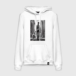 Толстовка-худи хлопковая женская Чувак с бультерьером - Нью-Йорк, цвет: белый