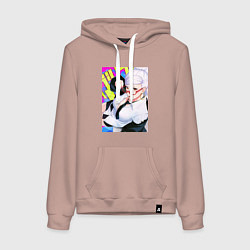 Толстовка-худи хлопковая женская Дандадан: Бабка Момо, цвет: пыльно-розовый